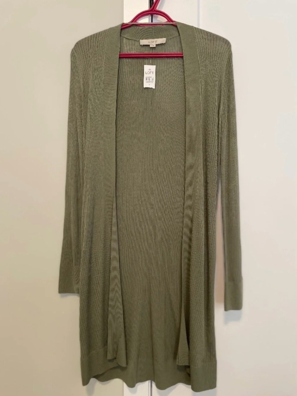 LOFT Olive Open-Front Long Cardigan